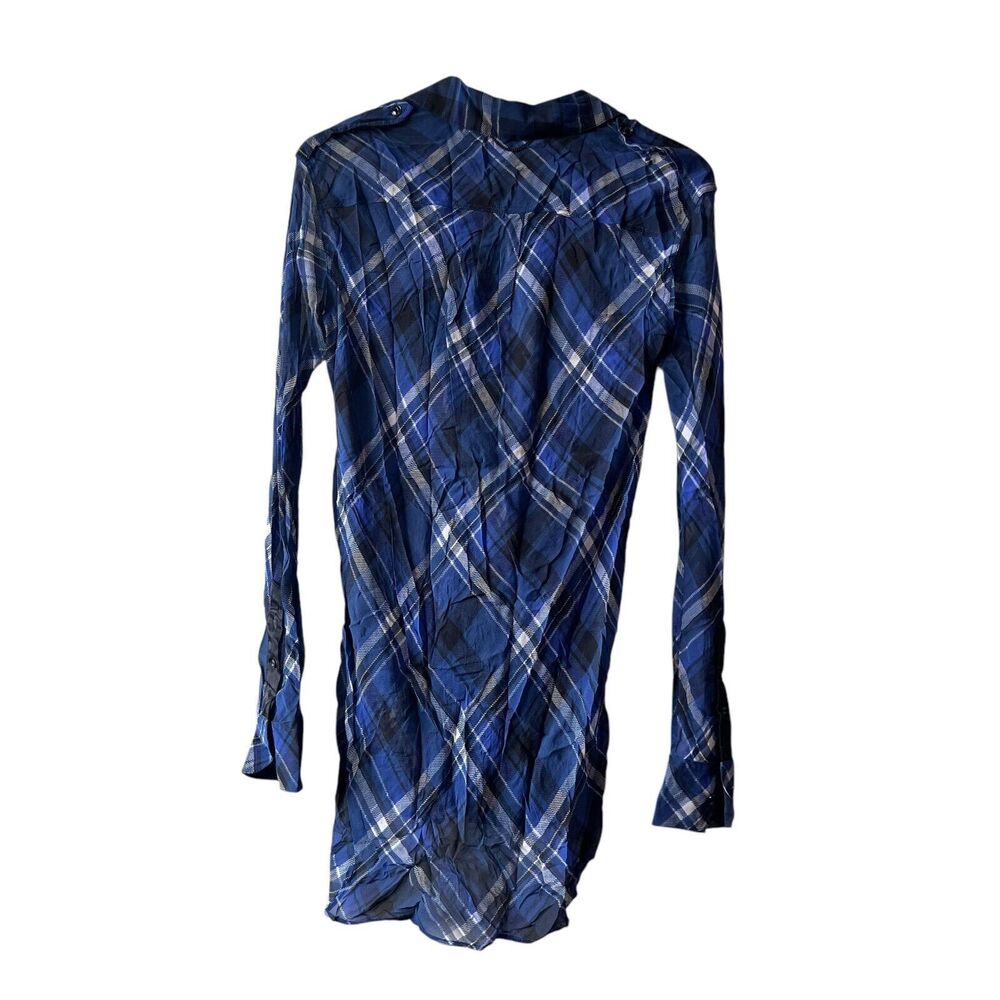 Rag & Bone Silk Plaid Button Up Long Sleeve Top Blouse Womens Size S Blue Sheer - Picture 2 of 11